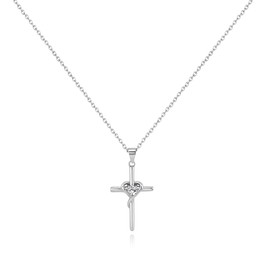 Desnuage Sterling Silver Cross Heart Necklace for Women Dainty Zircon Cross Necklaces for Women Religious Jewelry for Women Christian Gifts