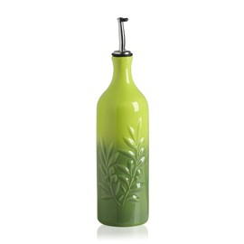 Sweejar Large Ceramic Olive Oil Dispenser Bottle, 24 Oz Relief Opaque Oil Cruet Protects Oil To Reduce Oxidation, Storage Vinegar, Soy Sauce, Coffee Syrup, Liquids, Set of 1 (Gradient Green)