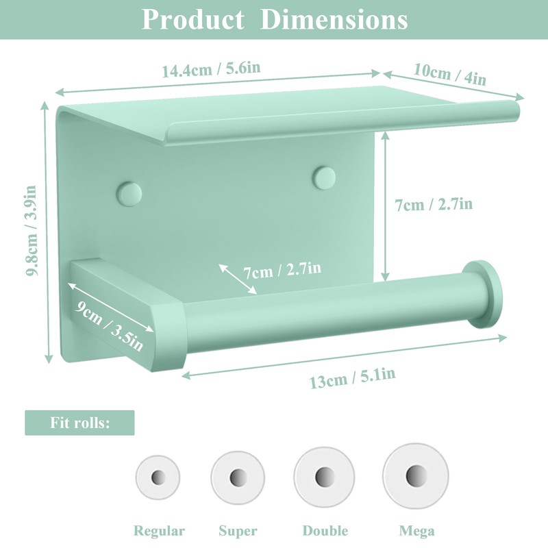 Tindbea Toilet Paper Holder with Phone Shelf, Adhesive or Screw