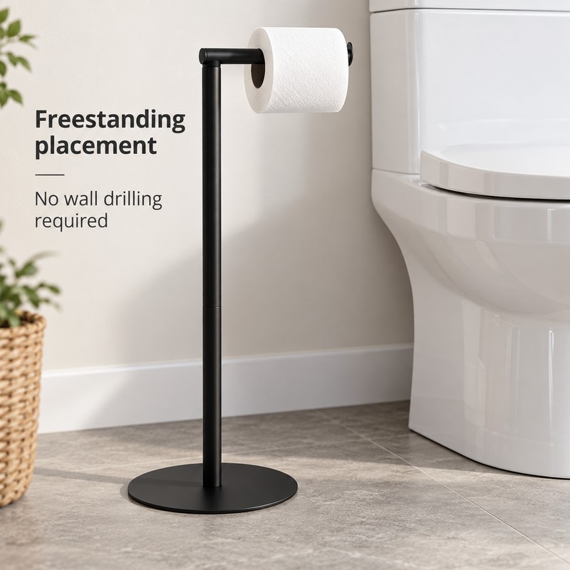 Freestanding Toilet Paper Holder for Bathroom – Modern No-Drill Roll