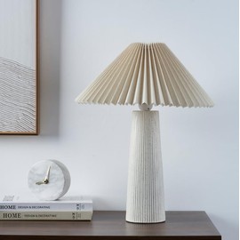 18" Ivory Pleated Shade Ribbed Ceramic Table Lamp, Modern Design