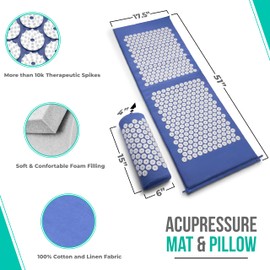 Sivan Health and Fitness Acupressure Mat and Pillow Set - Grounding Mat for Stress, Back & Neck Pain - Acupuncture Point Massage Mat for Muscle Relaxation, Sciatica, & Meditation - Includes Carry Bag
