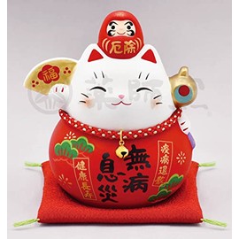 Yakushigama Nishikisai Good Health and Long Life Daruma Beckoning Cat