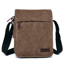 Telosports Multi-pocket Messenger Bag for Men Women, Casual Canvas Crossbody Male Leisure bag, Over Shoulder Bags Vintage Satchel bag for Travel Work Business Bag Retro Zipper Man Handbags (COFFEE)