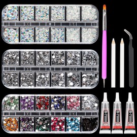 6000 Pcs Rhinestones for Graduation Cap Rainbow Flatback Rhinestones for Crafting and 3PCS B7000 Glue (Set 1), 3 Boxes of 4500 PCS Resin Rhinestones Gems Charms for Bedazzling DIY Crafts Tumblers