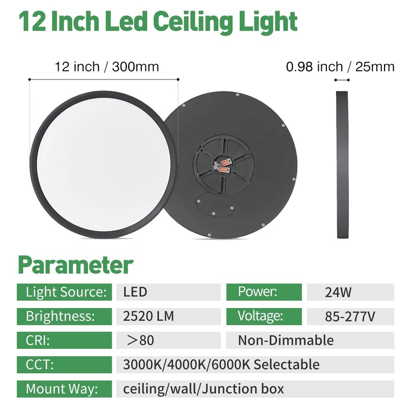 12 Inch LED Flush Mount Ceiling Light 6PK, 24W, 2520LM,