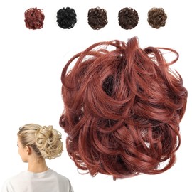 JuvaBun Claw Clip Messy bun - Dark Red | Hair Pieces for Women | Wavy Curly Hair Bun Clip in Claw Chignon Hairpieces | Hair bun extension Everyday Wear | Synthetic Hair Bun Scrunchie | Dark Red