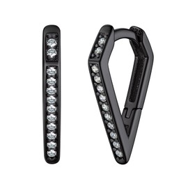 ChicSilver 6mm Black Hoop Earrings for Women 925 Sterling Silver White Cubic Zirconia V-Shape Small Hoops Hypoallergenic Lightweight Huggie Cartilage Earrings