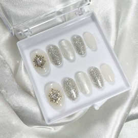 [Handmade Nail Tips] Wedding Glitter Nails - Long Oval / [수제네일팁] 웨딩글리터 네일 - 롱오벌