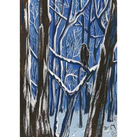 5x7 RYTA RAVEN CROW LANDSCAPE WINTER PRINT OF PAINTING XMAS GIFT FOLK Art Snow