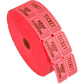 Raffle Tickets Roll - 50/50 Double Tickets Suitable for Classroom Company Reward or Carnivals Concert Entry Events Parties Fundraisers Prizes 1000 Pieces Color Red
