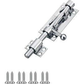 Leliafleury Door Bolt Lock 4 Inch Stainless Steel Door Latch Barrel Sliding Bolt Solid Security Lock Latch for Bathroom Bedroom Shed, Silver