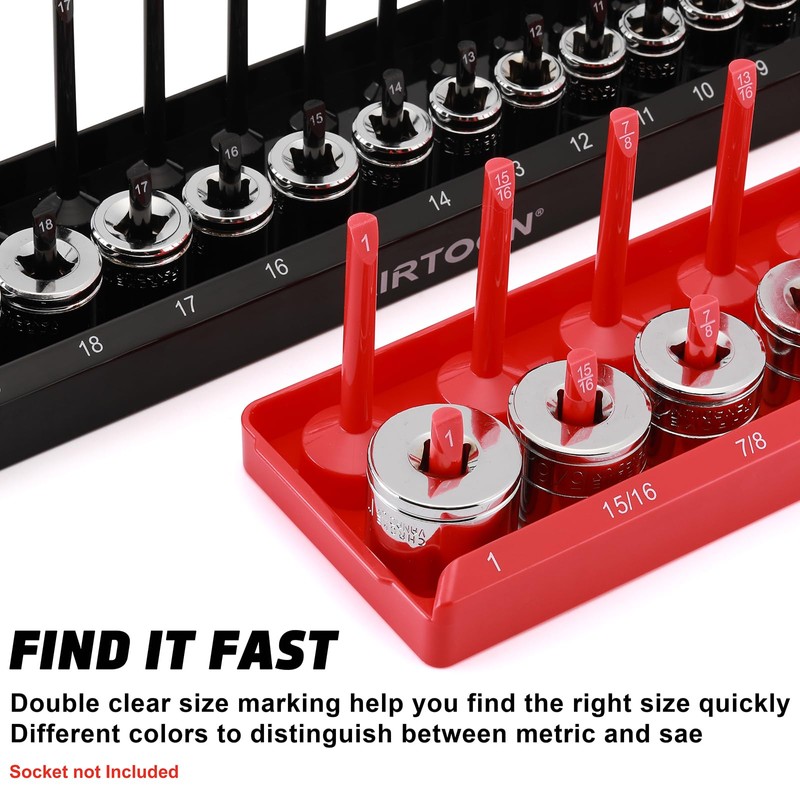 AIRTOON 1/4-Inch & 3/8-Inch Drive Socket Organizer Trays, 4-Piece SAE