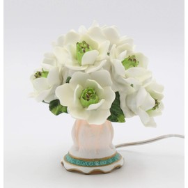 Cosmos Gifts Fine Elegant Porcelain Lighted Magnolia Flowers Topiary Nightlight Figurine, 7" H