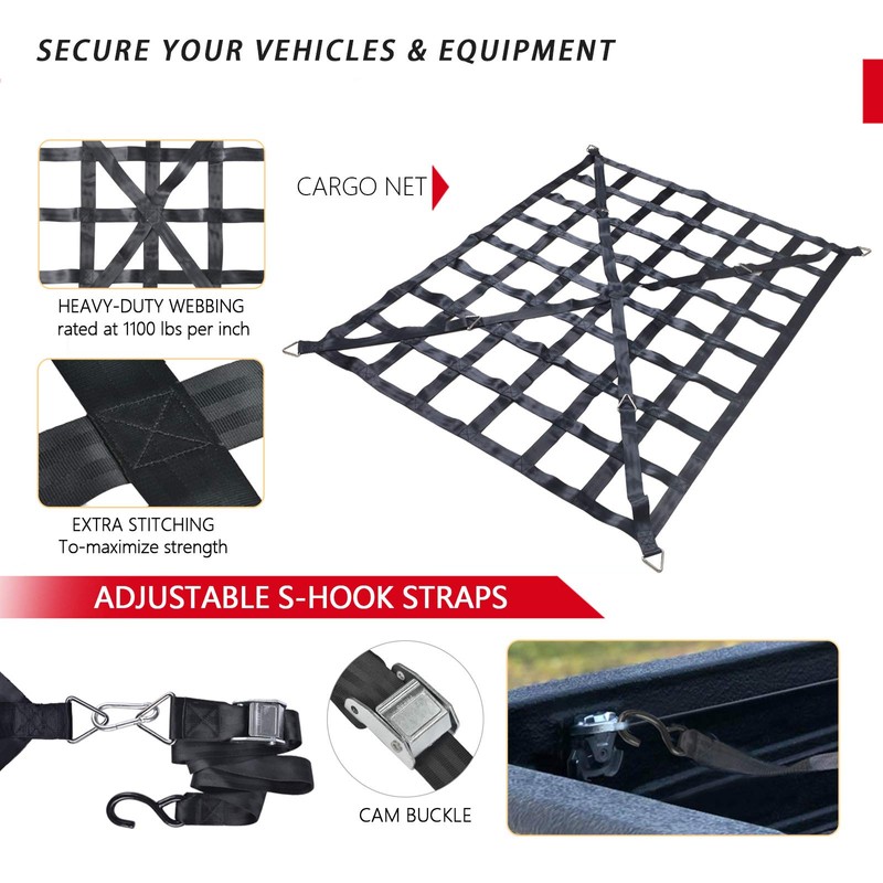 Surmountway Heavy Duty Cargo Net - 66" x 50", 1100LBS