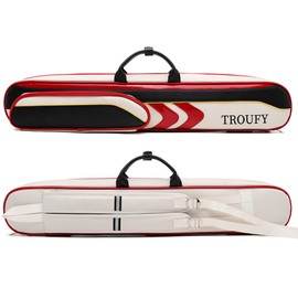 TROUFY 3X4 Pool Cue Case PU Leather – Durable Billiard Cue Case for 3 Butts & 4 Shafts, Shockproof Protection, Stylish & Lightweight, Perfect for Pool Players & Professionals (Red)