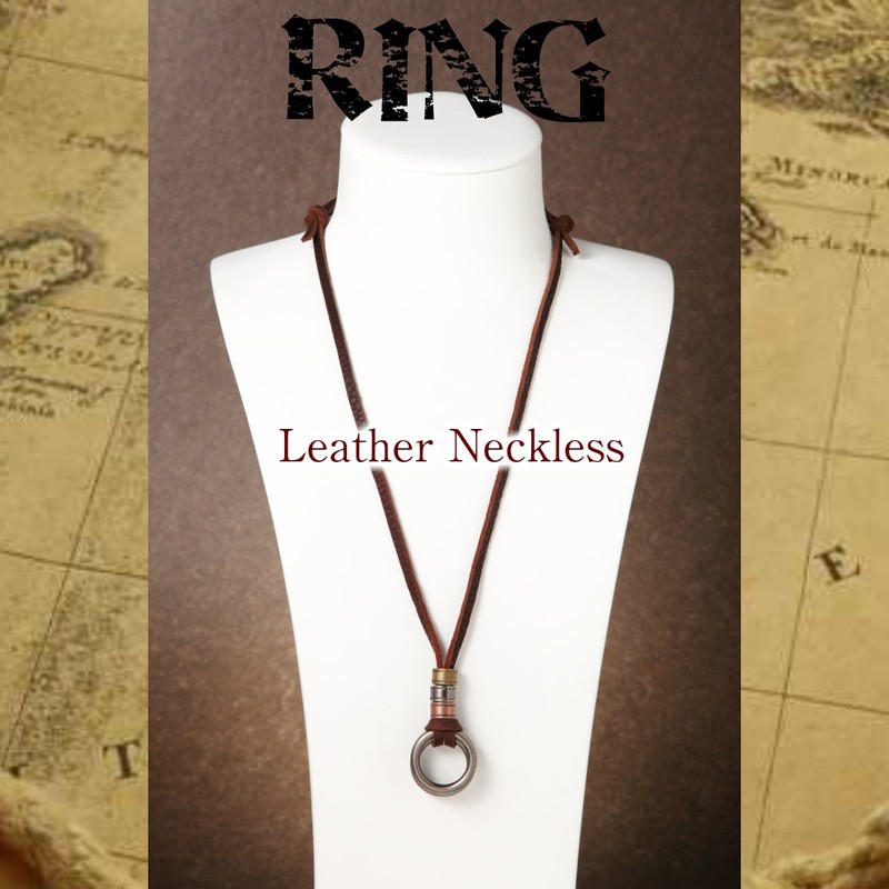 Phoenix Antique Ring & Coin Necklace with Leather Cord, Unisex