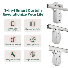 AutoDraw Pro Curtain Opener: 45dB Library-Quiet, 4000mAh Battery(6 Months), 3-Way Control (App/Voice/Remote), Fits U/L Tracks & Roman Shades, Alexa/Google Home (1 Pack)