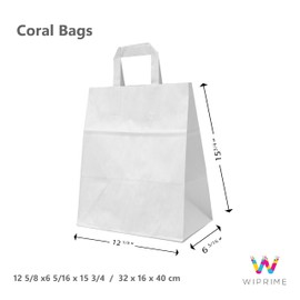 WIPRIME CORAL GABLES – Pack of 150 White Kraft Takeout Paper Bags with Flat Handles – 12 5/8 x 6 5/16 x 15 3/4 Inches – Durable & Perfect for Restaurants, Takeout,Food Delivery, Retail & Gifts