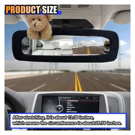 Cute Cartoon Car Rear View Mirror Cover, Elastic Plush Car Rearview Mirror Protector, Car Interior Decor Accessories for Girls Women (Black-Brown Bear)