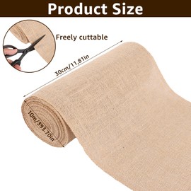 FWEEK Jute Table Runner 30 cm Wide, 10 m Roll Jute Ribbon Table Runner Natural Vintage Jute Fabric Jute Runner Natural Beige Table Runner for DIY Home, Table, Farmhouse Party, Wedding Decoration,