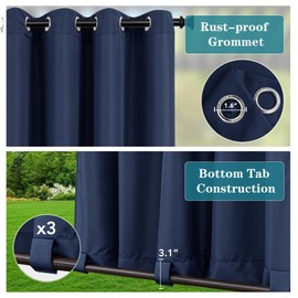 HolidayIdeas Gazebo Curtains Outdoor Waterproof 4 Panels 54x84 Inch-Windproof Weatherproof Privacy Navy Outside Curtains-Grommet Top and Tab Bottom Drape for Patio, Porch, Pergola, Cabana, Backyard