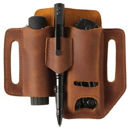 KEVANCHO Multitool Sheath for Belt, Leather Tool Pouch Belt Holster Bag, EDC Pouch Pocket Organizer Case for Knife, Flashlight, Tactical Pen, Camping and Outdoor, Gift for Men, Him, Dad (Brown)