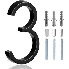 5" Floating House Number, Metal Modern House Numbers, Garden Door Mailbox Decor Number with Nail Kit, Coated Black, 911 Visibility Signage (3)