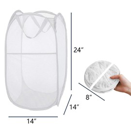 Buenod Pop Up Laundry Hamper, Collapsible Mesh Laundry Basket Clothes Hamper for Home Room, Dorm Room, Cruise, White