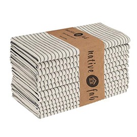 Native Fab Set of 12 Farmhouse Stripe Cloth Dinner Napkins Cotton 18x18 Absorbent Soft Restaurant Hotel Quality, Everyday Use Easy Care Washable Wedding Dinner Napkins Black Beige