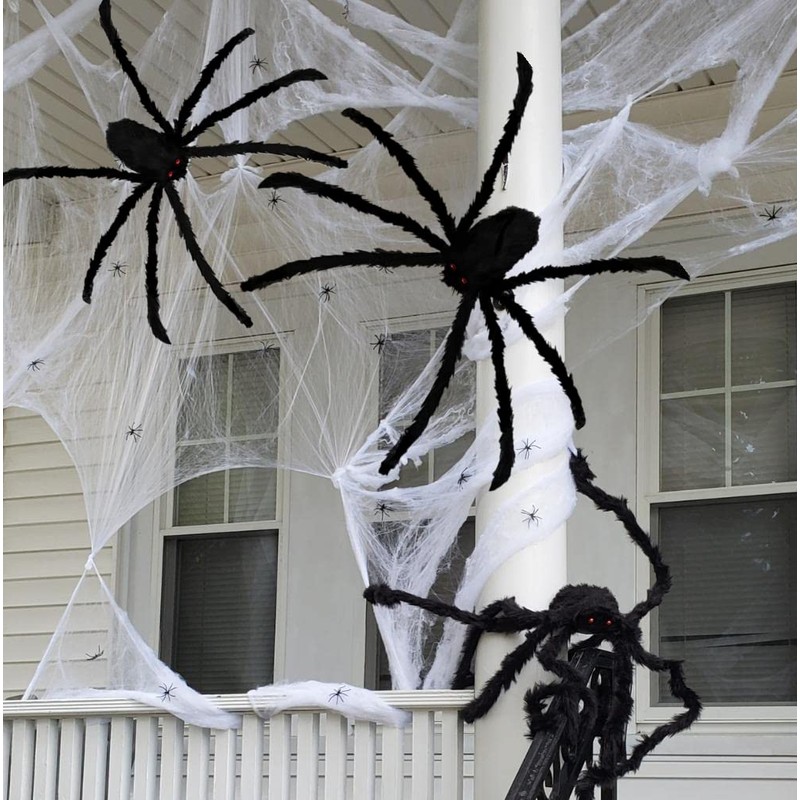 Halloween Decorations Big Spider 4.9 Ft Black Soft Hairy Scary