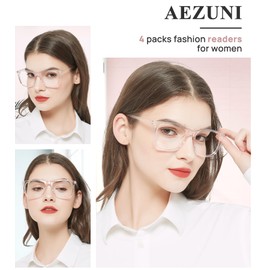 AEZUNI 4 Pack Retro Oversized Square Reading Glasses for Women Trendy Style Readers 1.00 1.50 2.00 2.50 3.00 3.50 4.00 5.00 6.00 (4Mix,400)