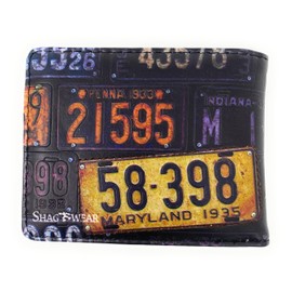Shag Wear Vintage License Plate Wallet for Men and Teen Boys Vegan Faux Leather 4"