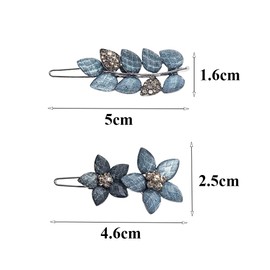 2Pcs Crystal Rhinestone Hair Clips Flower Hair Barrette Leaf Hair Clips Bridal Hair Accessory for Women Girls Wedding(Blue)