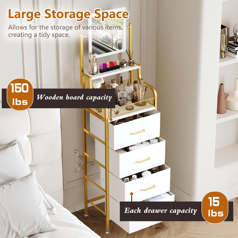 Small Makeup Dresser with Mirror for Bedroom, Narrow Vanity with