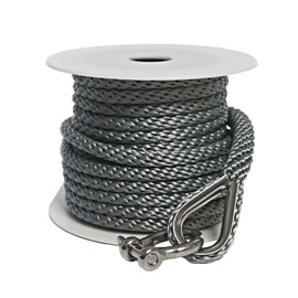 Anchor Rope 3/8 inch 50ft Premium Solid Braid Nylon MFP Boat Rope with 316 Stainless Steel Thimble & Shackle, Quality Anchor Line, Grey, Boat Accessories Marine