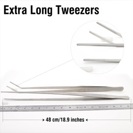 Dxobay 2Pcs 18.9 inch Extra Long Tweezers for Salt & Fresh Water, Heavy Duty Reptile Feeding Tongs for Aquarium & Terrarium, Large Metal Snake Feeding Tongs, SUS 304 Stainless Steel Tweezers