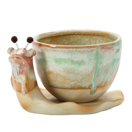 Creative Co-Op Stoneware Snail Planter, Reactive Glaze, (Each One Will Vary), Set of 2 Pieces