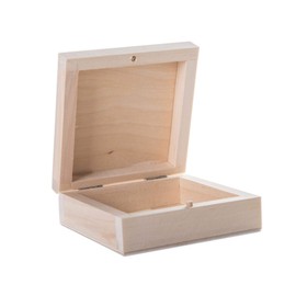 Small Square Decorative Wooden Box with Lid & Bolt Closure | 10 x 10 x 3.7 cm | Jewellery Earring Trinket Keepsake Storage | Unpainted & Untreated Plain Lindenwood