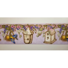 BREWSTER Blue Birds & Birdhouses Wallpaper Border by Brewster Wallcovering