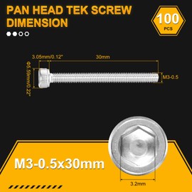 DTGN M3-0.5x30 Socket Head Cap Screws Bolts - 100Pack - Good for Road Bicycle, Mountain Bike, Auto, Motorcycle - 316 Stainless Steel Hex Head Metric Screws - Silver