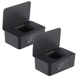 illikkuyax 2 Pack Baby Wipes Dispenser for Bathroom Flushable Wipes Container Sleek Butt Wipes Holder Refillable Wipes Box Easy to Access,7.28" L x 4.80" W x 2.75" H (Black)