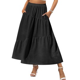 Zeagoo Long Women's Elegant Maxi Skirt with Pockets, Elastic High Waist Summer Skirt, Casual Flowy Beach Skirt, A-Line Maxi Skirt, S-XXL, black