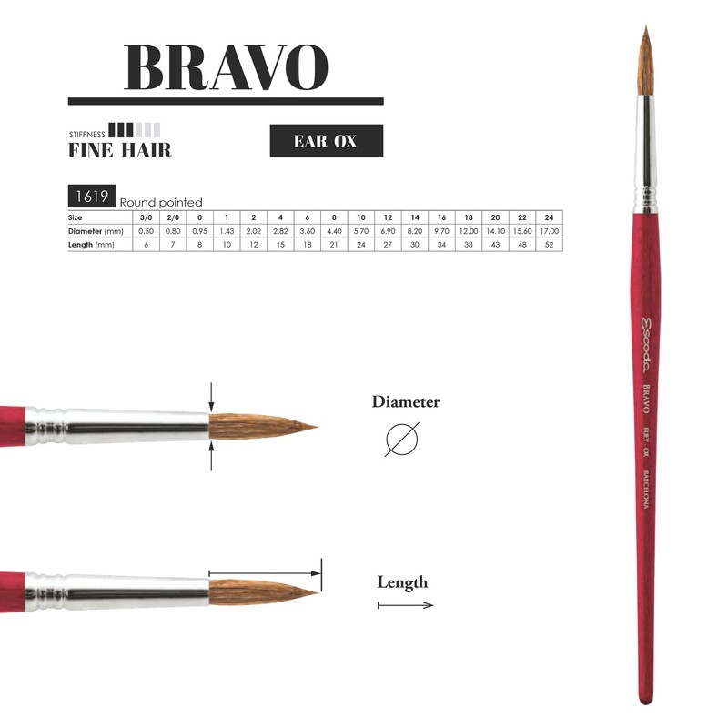 Escoda Bravo Brush Round Pointed Ear Ox 1619 Nº4