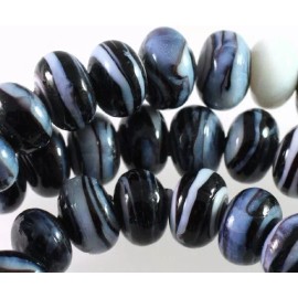 Platinum 1 Strand(58-60) Lampwork Glass Dark Purple, Black & White 10x7mm Rondelle Beads*