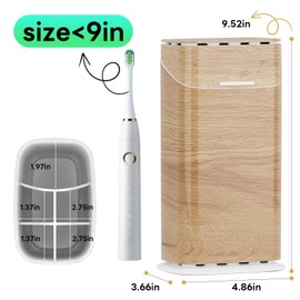 GFWARE Toothbrush Holders with Cover - Electric Toothbrush Length Less Than 9 inches, 5 Slots Tooth Brush Holder for Bathroom, Detachable Toothpaste Holder Bathroom Organizers with Drainage, Wood