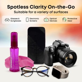 OPTIPAK Sparkle Vivid Anti-Reflective Lens Cleaner Spray Kit | (2x) 2oz Glasses Cleaner Bottle + (2x) Microfiber Cloth for Eyeglasses, Sunglasses, Lenses, Screens and Camera Cleaning Kit (4 Piece Set)