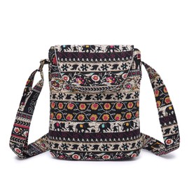 OPQRSTU Women's Retro Small Size Canvas Shoulder Bag Hippie Crossbody Handbag Casual Tote (Brown)