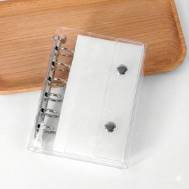 Sentyo Binder Notebook, A7, Mini Seal Pad, 10 Sheets, Transparent, 6 Rings, PVC, Snap Button, Replaceable Refill, Collage Notebook, Trading Card, Photo Storage, DIY