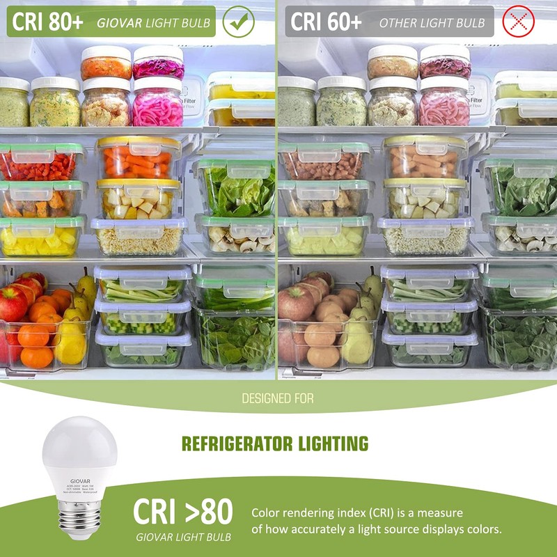 GIOVAR 2-Pack LED Refrigerator Light Bulbs 40 Watt Equivalent 120V,